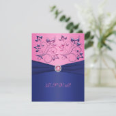 DRUKTE RIBBON Navy, Roze Floral RSVP-kaart RSVP Kaartje (Staand voorkant)
