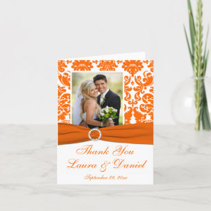 DRUKTE RIBBON Oranje Damask foto Hartelijk dank Bedankkaart
