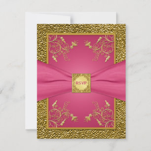 DRUKTE RIBBON Pink- en Gold Floral RSVP-kaart Kaart