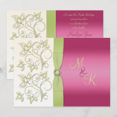 DRUKTE RIBBON Pink Green Floral Monogram Invite Kaart (Voorkant / Achterkant)