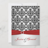 DRUKTE RIBBON Red, Grey & Black Damask Wedding Kaart (Voorkant)