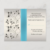 DRUKTE RIBBON Silver Aqua Black Floral Reply Card RSVP Kaartje (Achterkant)