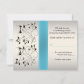 DRUKTE RIBBON Silver Aqua Black Floral Reply Card RSVP Kaartje (Achterkant)