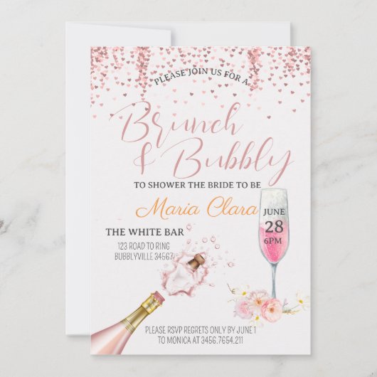 Drukverwendbaar - Brunch & Bubbels Roze Champagne Kaart (Voorkant)