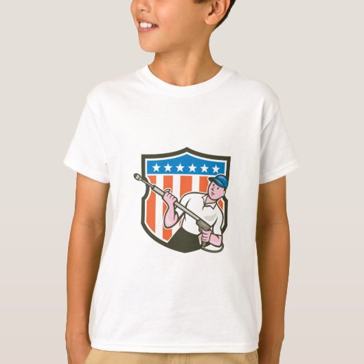 Drukwasher Water Blaster USA Vlag Cartoon T-shirt (Voorkant)