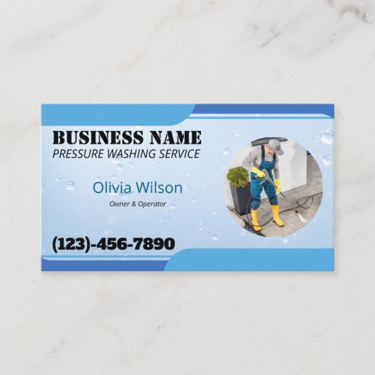 Drukwaskracht Was blauw water druppels Visitekaartje (Voorkant)