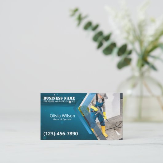 Drukwaskracht Was Blauw Zee Reiniging Visitekaartje (Staand voorkant)