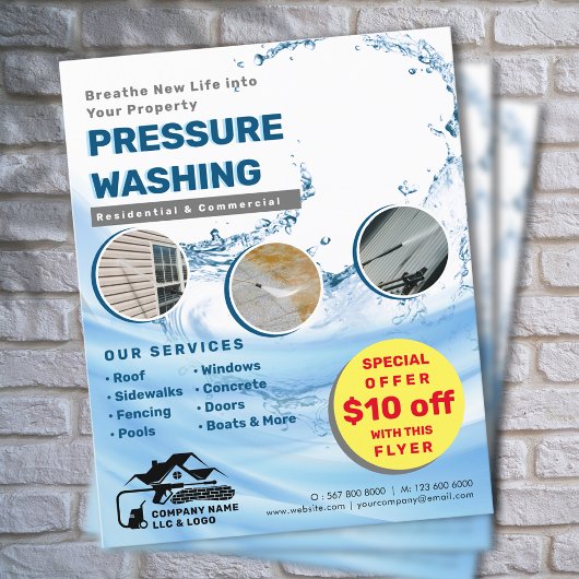 Drukwassen Power wash reinigen Marketing Flyer