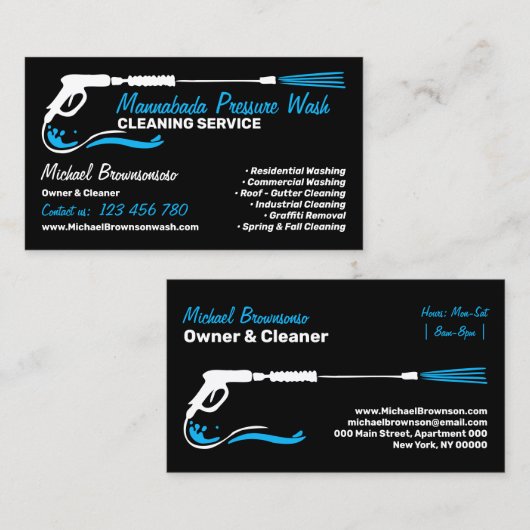 Drukwassen Zwart Power Wash Cleaner REINIGING Visitekaartje (Voorkant / Achterkant)