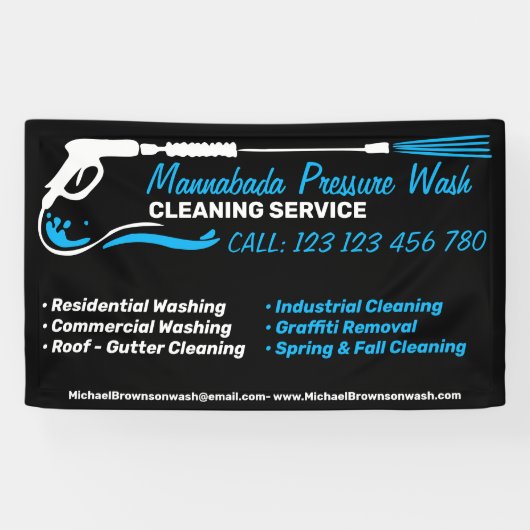 Drukwassen Zwart Power Wash Cleaner Shop Spandoek (Horizontaal)