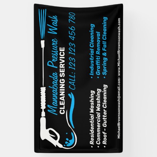 Drukwassen Zwart Power Wash Cleaner Shop Spandoek (Verticaal)