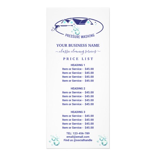 Drukwaswater daalt in de prijslijst voor Power Was Reclamekaart (Voorkant)