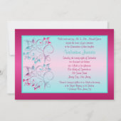 DRUKZUIGER, Aqua Floral Quinceanera Invite Kaart (Achterkant)