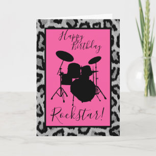 Drum Birthday Kaart Drummer Girl Rockstar Musician