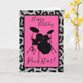 Drum Birthday Kaart Drummer Girl Rockstar Musician (Gele Bloem)