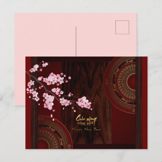 Drum Blossom Tet Hoa Anh Dao Vietnamees Jaar Uitnodiging Briefkaart (Voorkant / Achterkant)