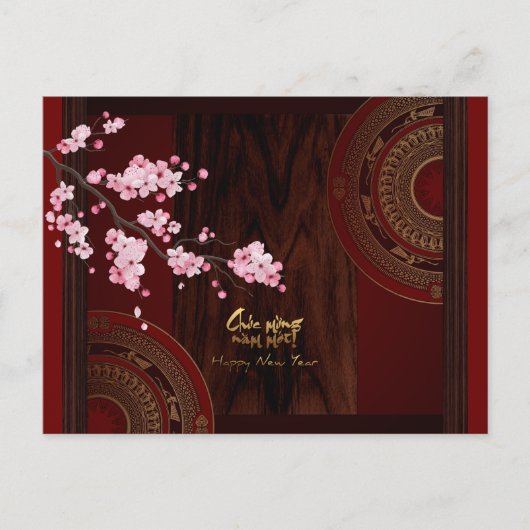 Drum Blossom Tet Hoa Anh Dao Vietnamees Jaar Uitnodiging Briefkaart (Voorkant)