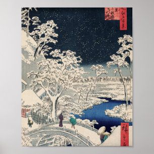 Drum Bridge in de sneeuwse  Ukiyo-e Japanse kunst Poster