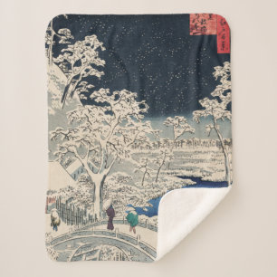 Drum Bridge in de sneeuwse  Ukiyo-e Japanse kunst Sherpa Deken