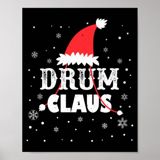 Drum Claus Kerstman Kerst Drummer Lange Mouwen Poster (Voorkant)