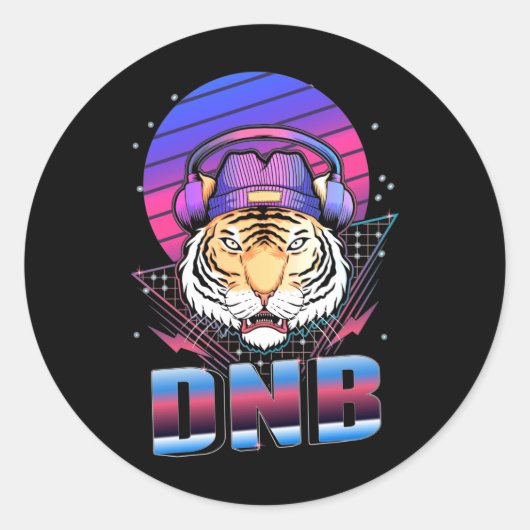 Drum en Bass Tiger Electronic Music Vaporwave Ronde Sticker (Voorkant)