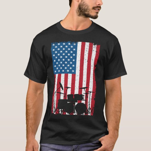 Drum kit American Flag 4 juli T-shirt (Voorkant)