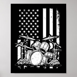 Drum Kit American Flag Drummer Musician Poster