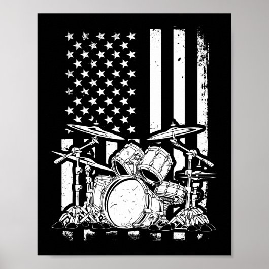 Drum Kit American Flag Drummer Musician Poster (Voorkant)