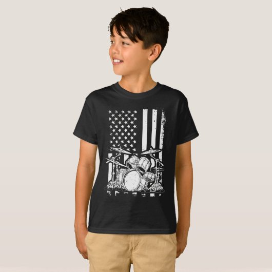 Drum Kit American Flag Drummer Musician T-shirt (Voorkant volledig)