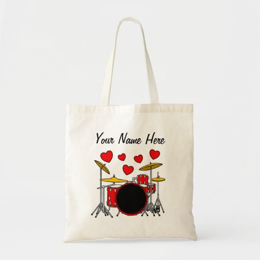 Drum Kit met Harten Drummer Musician Custom Tote Bag (Voorkant)