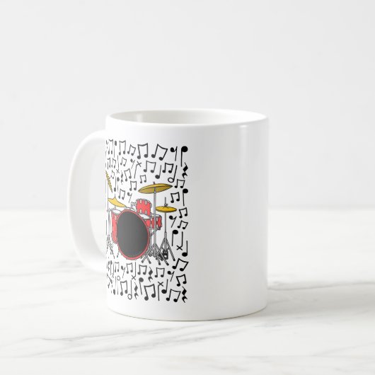 Drum Kit Musical Notes Drummer Percussie Musicus Koffiemok (Voorkant links)