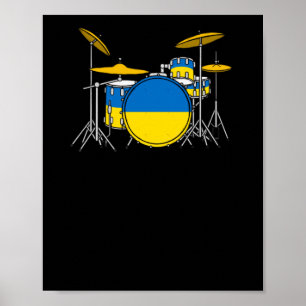 Drum Kit Oekraïense vlag Drummer Musician Sticker Poster