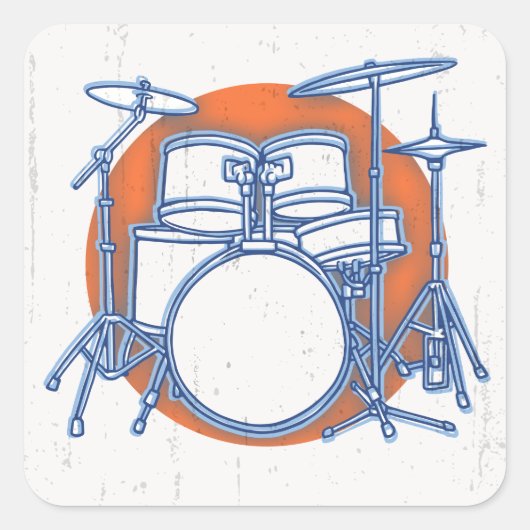 Drum Kit Offset Vierkante Sticker (Voorkant)