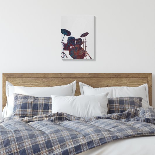 Drum Kit Silhouet Canvas Drummer Muziek Kunst Afdruk (Insitu (Slaapkamer))