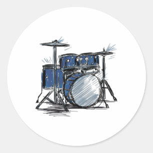 Drum Kit Sketch Music Ronde Sticker
