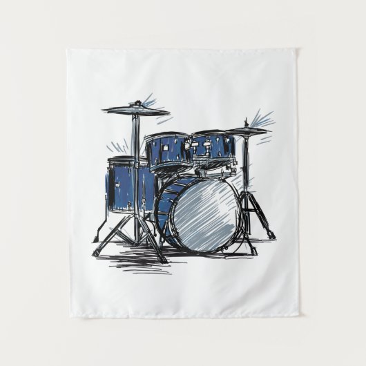 Drum Kit Sketch Music Wandkleed (Voorkant)
