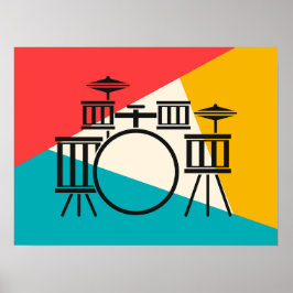 Drum Kit Tri-Color - Turquoise Coral Gold Poster