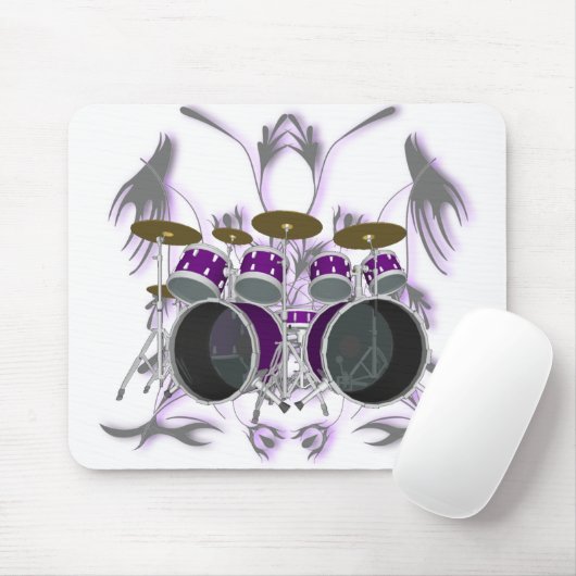Drum Kit & Tribal Artwork (paars) - Mousepad Muismat (Met muis)