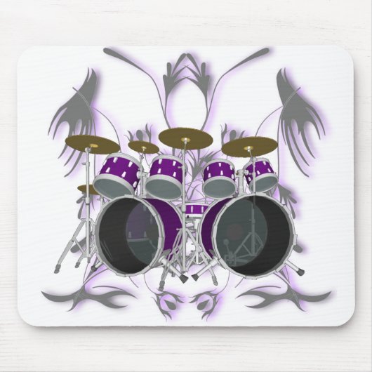 Drum Kit & Tribal Artwork (paars) - Mousepad Muismat (Voorkant)