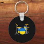 Drum Kit Ukrainian Flag Ukraine Drummer Musician  Sleutelhanger (Voorkant)