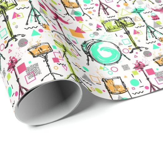 Drum Kit: Waterverf Memphis Retro. Cadeaupapier (Rol Hoek)