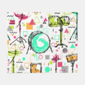 Drum Kit: Waterverf Memphis Retro. Fleece Deken (Voorkant (Horizontaal))