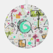 Drum Kit: Waterverf Memphis Retro. Glas Ornament (Voorkant)