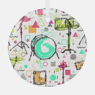 Drum Kit: Waterverf Memphis Retro. Glas Ornament
