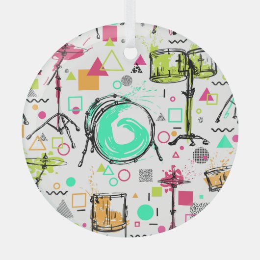 Drum Kit: Waterverf Memphis Retro. Glas Ornament (Voorkant)