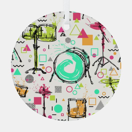 Drum Kit: Waterverf Memphis Retro. Glas Ornament (Achterkant)