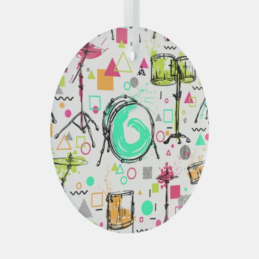 Drum Kit: Waterverf Memphis Retro. Glas Ornament (Voorkant Rechts)