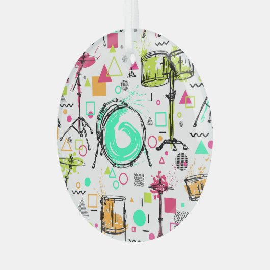 Drum Kit: Waterverf Memphis Retro. Glas Ornament (Voorkant links)