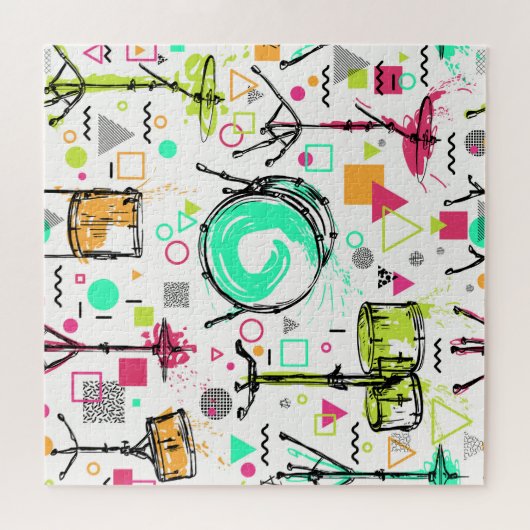 Drum Kit: Waterverf Memphis Retro. Legpuzzel (Horizontaal)