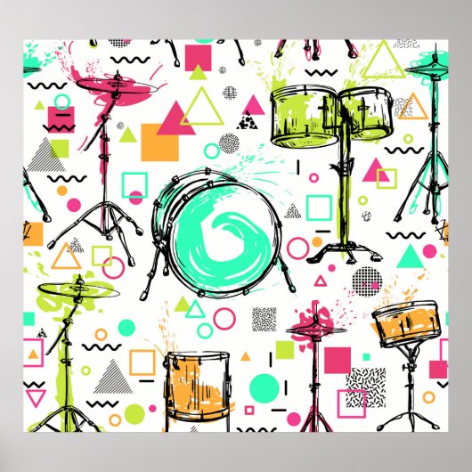 Drum Kit: Waterverf Memphis Retro. Poster (Voorkant)